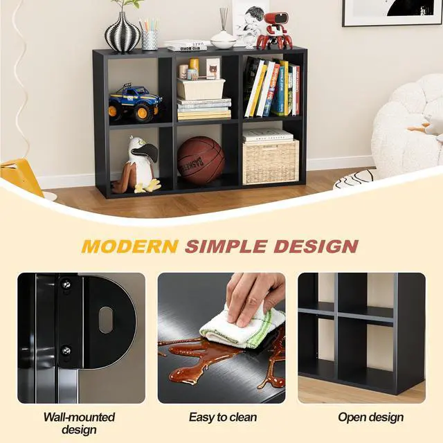Alt view image 3 of 6 - 6 Cube Storage Organizer, Metal Cubby Storage Shelf, Small Box Bookshelf, Short Open Bookcase for Bedroom, Office, Living Room, Toy & Closet Organization, Black