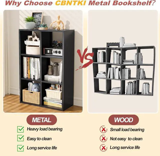 Alt view image 5 of 6 - 6 Cube Storage Organizer, Metal Cubby Storage Shelf, Small Box Bookshelf, Short Open Bookcase for Bedroom, Office, Living Room, Toy & Closet Organization, Black
