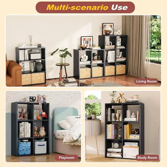 Alt view image 4 of 6 - 6 Cube Storage Organizer, Metal Cubby Storage Shelf, Small Box Bookshelf, Short Open Bookcase for Bedroom, Office, Living Room, Toy & Closet Organization, Black