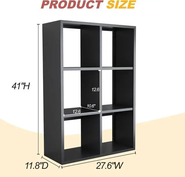 Alt view image 2 of 6 - 6 Cube Storage Organizer, Metal Cubby Storage Shelf, Small Box Bookshelf, Short Open Bookcase for Bedroom, Office, Living Room, Toy & Closet Organization, Black
