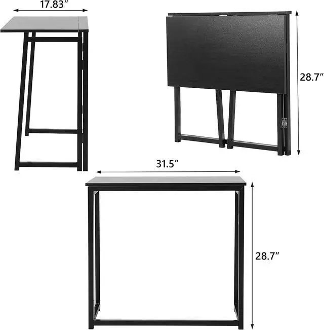 Alt view image 3 of 7 - 31.5" Folding Desk No-Assembly Small Computer Desk Home Office Desk Foldable Table, Laptop Table Desk, Sturdy Metal Work Desk for Small Space (31.5x17.8x28.7) (Black)