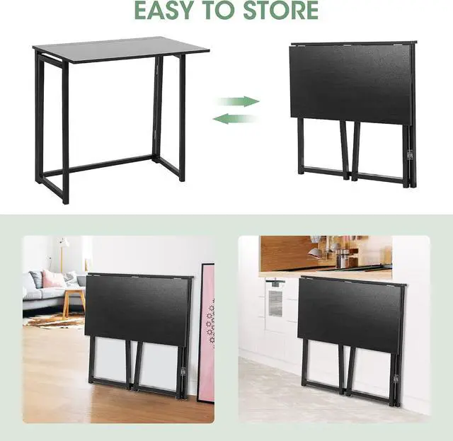 Alt view image 4 of 7 - 31.5" Folding Desk No-Assembly Small Computer Desk Home Office Desk Foldable Table, Laptop Table Desk, Sturdy Metal Work Desk for Small Space (31.5x17.8x28.7) (Black)