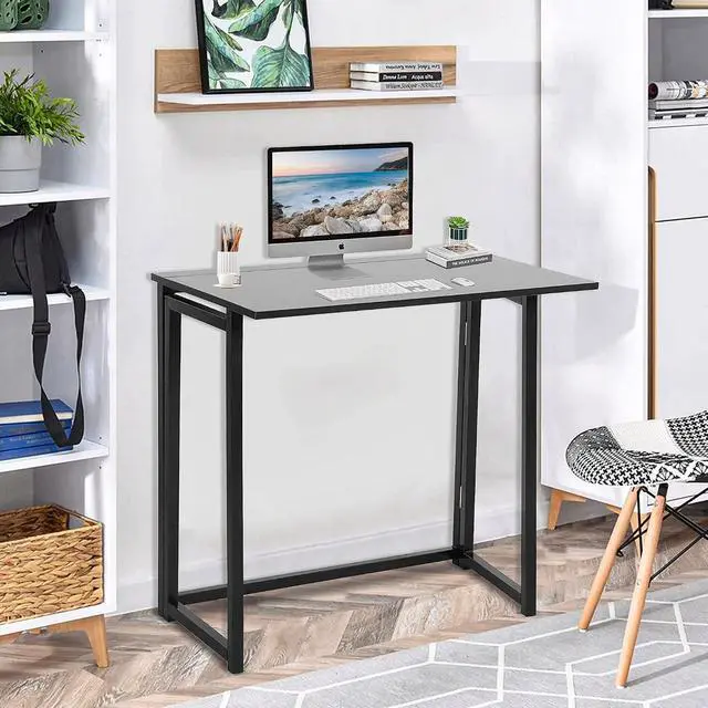Alt view image 2 of 7 - 31.5" Folding Desk No-Assembly Small Computer Desk Home Office Desk Foldable Table, Laptop Table Desk, Sturdy Metal Work Desk for Small Space (31.5x17.8x28.7) (Black)