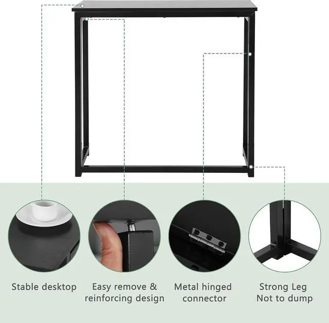 Alt view image 7 of 7 - 31.5" Folding Desk No-Assembly Small Computer Desk Home Office Desk Foldable Table, Laptop Table Desk, Sturdy Metal Work Desk for Small Space (31.5x17.8x28.7) (Black)