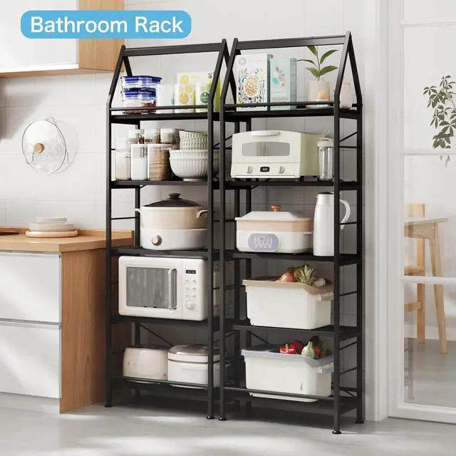 Alt view image 4 of 7 - Industrial 5-Tier Bookshelf Black Metal Frame Storage Rack, 24" Wide | Freestanding Shelf, Display Shelves for Plants, Books, Decor, Open Shelving Unit for Living Room, Bedroom, Bathroom, Kitchen