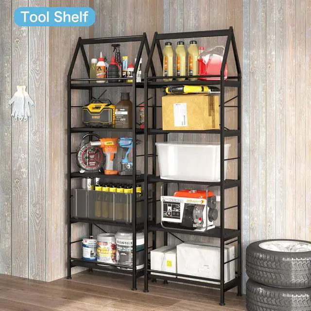 Alt view image 6 of 7 - Industrial 5-Tier Bookshelf Black Metal Frame Storage Rack, 24" Wide | Freestanding Shelf, Display Shelves for Plants, Books, Decor, Open Shelving Unit for Living Room, Bedroom, Bathroom, Kitchen