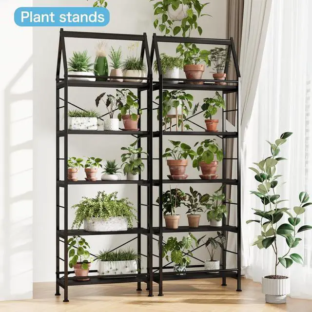 Alt view image 7 of 7 - Industrial 5-Tier Bookshelf Black Metal Frame Storage Rack, 24" Wide | Freestanding Shelf, Display Shelves for Plants, Books, Decor, Open Shelving Unit for Living Room, Bedroom, Bathroom, Kitchen