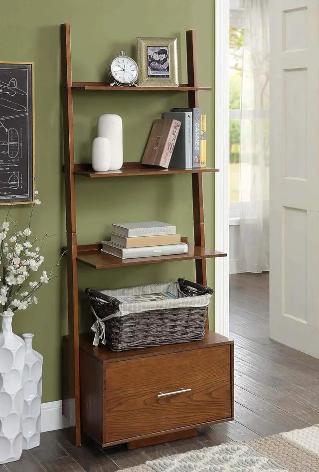 Alt view image 2 of 6 - 3 tier American Heritage Ladder Bookcase with File Drawer, Dark Walnut