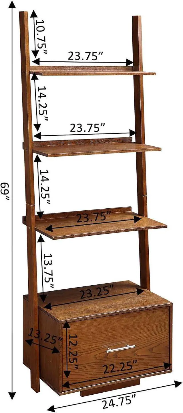 Alt view image 3 of 6 - 3 tier American Heritage Ladder Bookcase with File Drawer, Dark Walnut