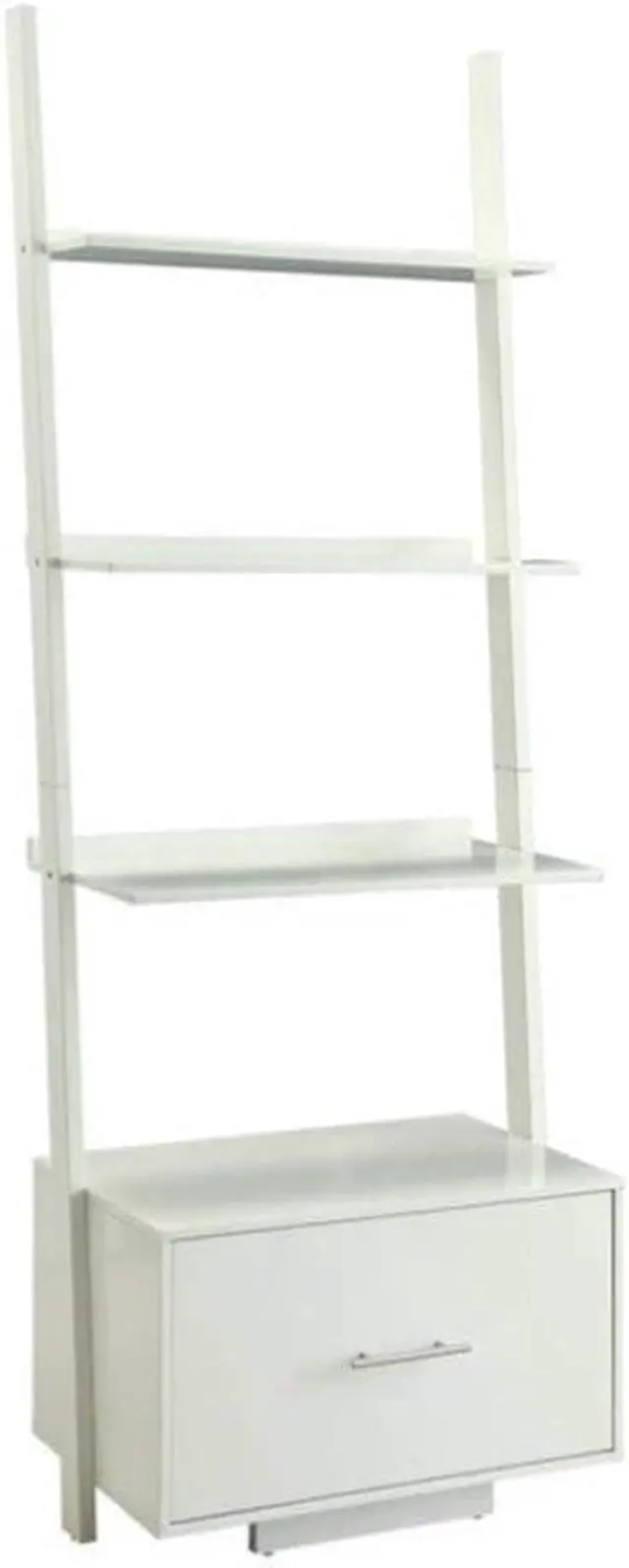 Main image of American Heritage Ladder Bookshelf with File Drawer 24.75" - Classic Living Room Bookcase with Filing Cabinet for Office, Den, White