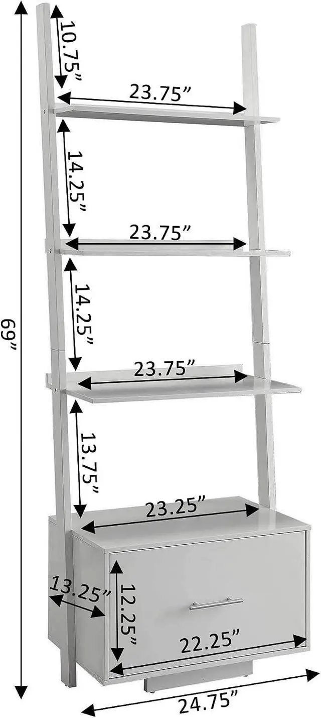 Alt view image 3 of 3 - American Heritage Ladder Bookshelf with File Drawer 24.75" - Classic Living Room Bookcase with Filing Cabinet for Office, Den, White