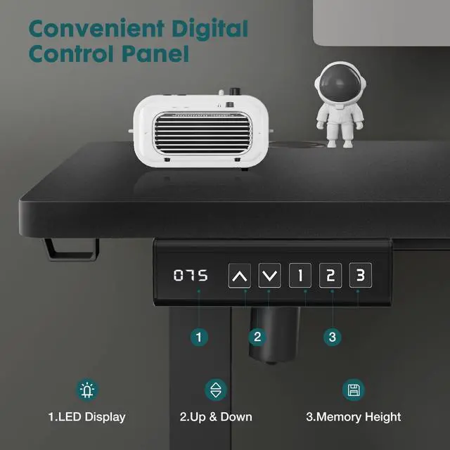 Alt view image 6 of 7 - Electric Standing Desk Adjustable Height, 63" x 24", Sit Stand up Desk with 3 Memory Settings, Computer Desk with Cable Management for Home Office, Metal Frame, Black