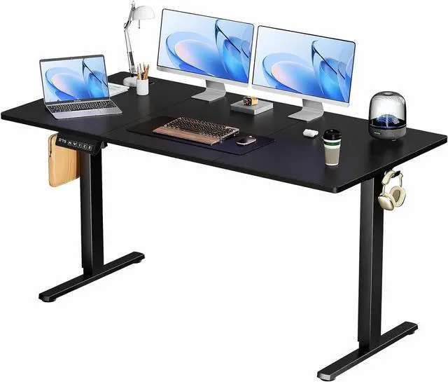Main image of Electric Standing Desk Adjustable Height, 63" x 24", Sit Stand up Desk with 3 Memory Settings, Computer Desk with Cable Management for Home Office, Metal Frame, Black