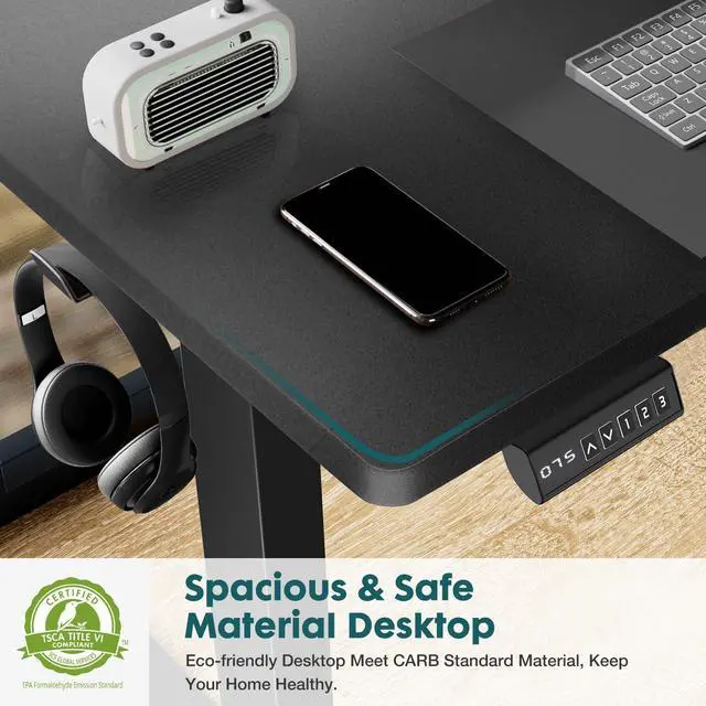 Alt view image 4 of 7 - Electric Standing Desk Adjustable Height, 63" x 24", Sit Stand up Desk with 3 Memory Settings, Computer Desk with Cable Management for Home Office, Metal Frame, Black