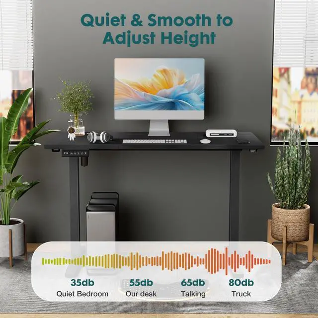 Alt view image 5 of 7 - Electric Standing Desk Adjustable Height, 63" x 24", Sit Stand up Desk with 3 Memory Settings, Computer Desk with Cable Management for Home Office, Metal Frame, Black