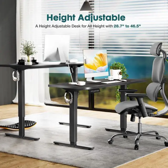 Alt view image 3 of 7 - Electric Standing Desk Adjustable Height, 63" x 24", Sit Stand up Desk with 3 Memory Settings, Computer Desk with Cable Management for Home Office, Metal Frame, Black