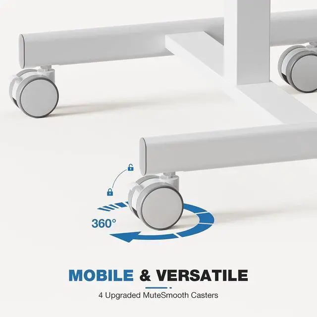 Alt view image 5 of 5 - Rolling Laptop Stand Small Standing Desk with Wheels, Adjustable Height Rolling Table with Metal Base Lockable Catsers, Computer Rolling Table for Couch Home Office, 25.7'' × 19'' Milky