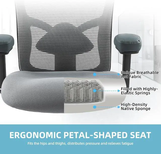 Alt view image 5 of 7 - 500LBS Big and Tall Office Chair with 4D Armrests & Adjustable Backrest, Heavy Duty Office Chair for Heavy People, Memory Foam Seat Filling Springs, Grey