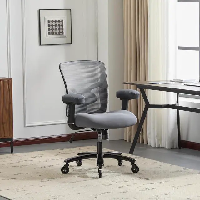 Alt view image 2 of 7 - 500LBS Big and Tall Office Chair with 4D Armrests & Adjustable Backrest, Heavy Duty Office Chair for Heavy People, Memory Foam Seat Filling Springs, Grey