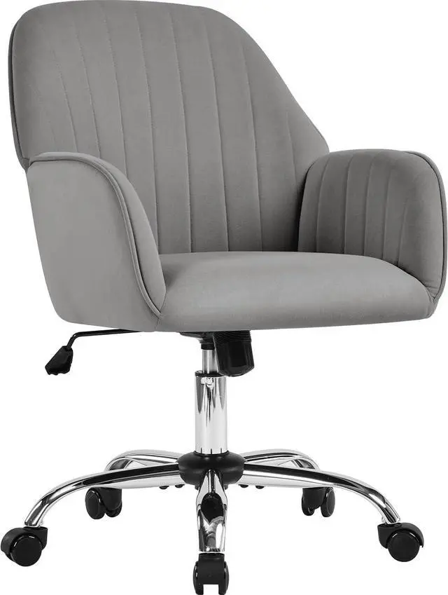 Main image of Modern Velvet Vanity Desk Chair Height-Adjustable Swivel Computer Armchair for Makeup Room Living Room Bedroom Light Gray
