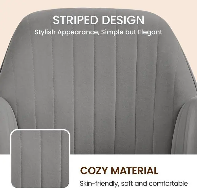 Alt view image 4 of 7 - Modern Velvet Vanity Desk Chair Height-Adjustable Swivel Computer Armchair for Makeup Room Living Room Bedroom Light Gray