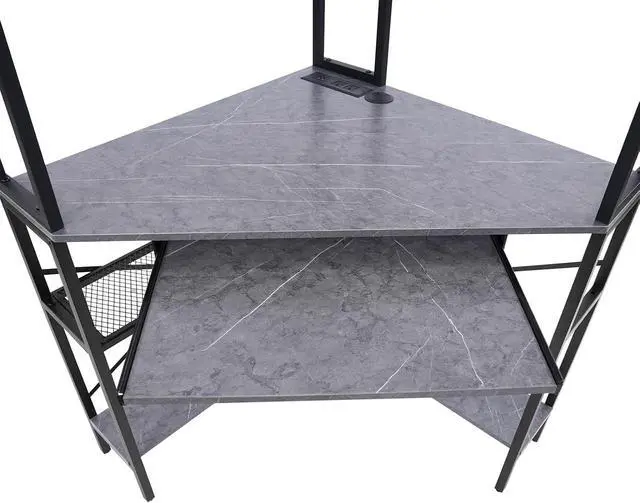 Alt view image 4 of 7 - Corner Computer Desk with Power Outlets - 29.5x29.5x60in Gaming Desk with LED Light Strip & Storage Shelves for Home Office and Small Space