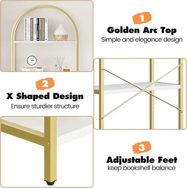 Alt view image 5 of 7 - Bookshelf Tall Bookcase Arched Standing Bookshelves Modern Display Racks 5 Tier Storage Rack Shelf Large Wood Book Shelf for Bedroom, Living Room, Home Office
