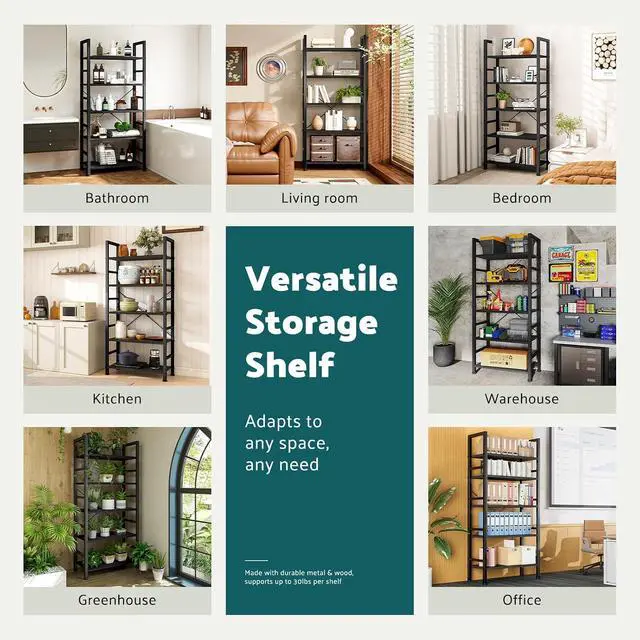 Alt view image 3 of 7 - Book Shelf 5 Tier Modern Bookcase Sturdy Metal Storage Organizer Books/CDs/Magazines Industrial Open Display Shelf for Bedroom Home Office Kitchen Living Room