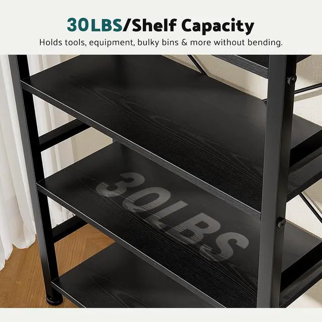 Alt view image 4 of 7 - Book Shelf 5 Tier Modern Bookcase Sturdy Metal Storage Organizer Books/CDs/Magazines Industrial Open Display Shelf for Bedroom Home Office Kitchen Living Room