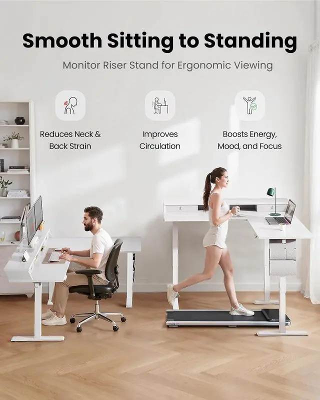 Alt view image 6 of 7 - L Shaped Electric Standing Desk, 63" Ergonomic Corner Height Adjustable Desk with Drawers, Sit Stand Computer Table with Storage for Work Office Home, White