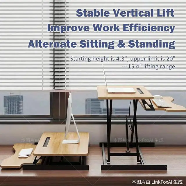 Alt view image 3 of 7 - 32 Inch Height Adjustable Stand Up Desk Riser, Heavy Duty Computer Workstation with Removable Keyboard Tray - Ergonomic Design for Home Office Workshop Gaming, Spacious Platform(Natural)