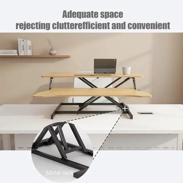 Alt view image 6 of 7 - 32 Inch Height Adjustable Stand Up Desk Riser, Heavy Duty Computer Workstation with Removable Keyboard Tray - Ergonomic Design for Home Office Workshop Gaming, Spacious Platform(Natural)