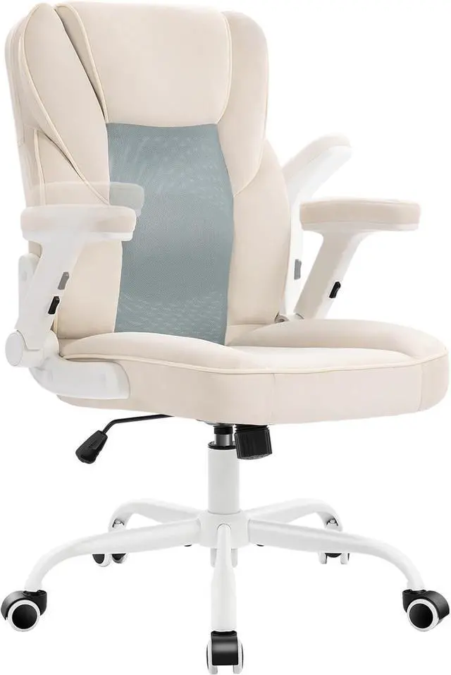 Main image of Home Office Desk Chairs with Wheels and Armrests,Office Chair Comfortable Ergonomic Mesh with Teddy Fleece Fabric Executive Computer Chairs for Adults and Teens,Beige