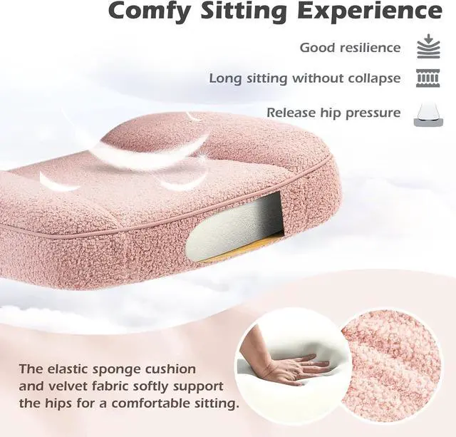 Alt view image 5 of 7 - Pink Home Desk Office Chair with Arms and Wheels, Comfortable Executive Computer Chair, Breathable Mesh and Teddy Fleece Fabric Swivel Task Chairs for Women&Girls