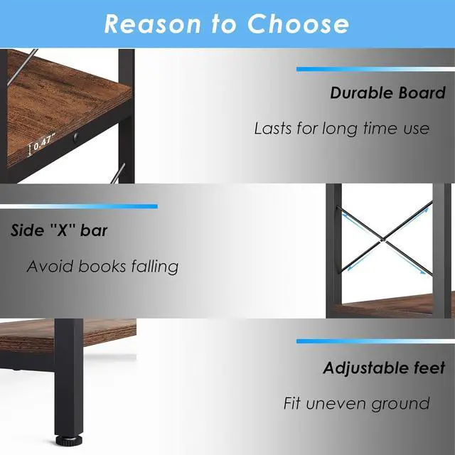Alt view image 7 of 7 - 5-Shelf Corner Bookshelf, Vintage Industrial L-Shaped Bookshelf Etagere Bookcase, Large Book Shelf with Metal Frame Open Storage Corner Cabinet (Retro Brown-5 Shelf)