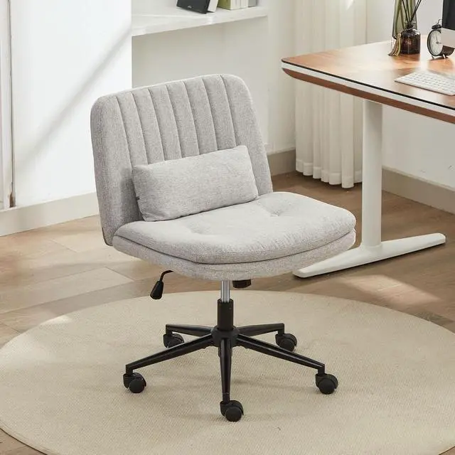 Alt view image 3 of 7 - Criss Cross Chair with Wheels, Armless Comfy Thickened Cushion Wide Seat Cross Legged Office Chair with Pillow, Adjustable Swivel Mid Back Computer Task Vanity Home Office Desk Chair