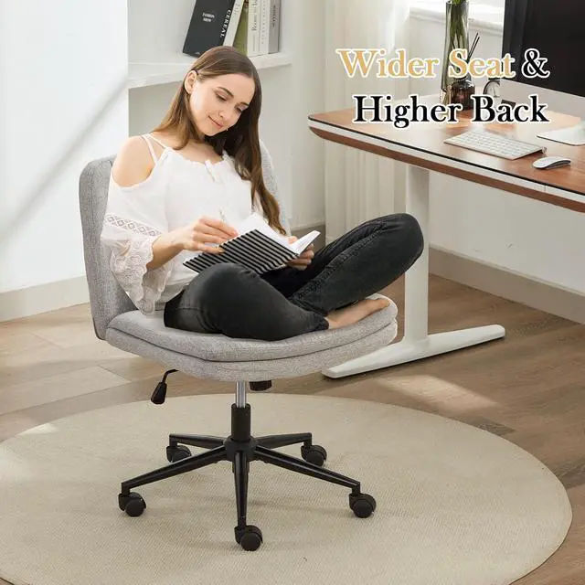 Alt view image 4 of 7 - Criss Cross Chair with Wheels, Armless Comfy Thickened Cushion Wide Seat Cross Legged Office Chair with Pillow, Adjustable Swivel Mid Back Computer Task Vanity Home Office Desk Chair