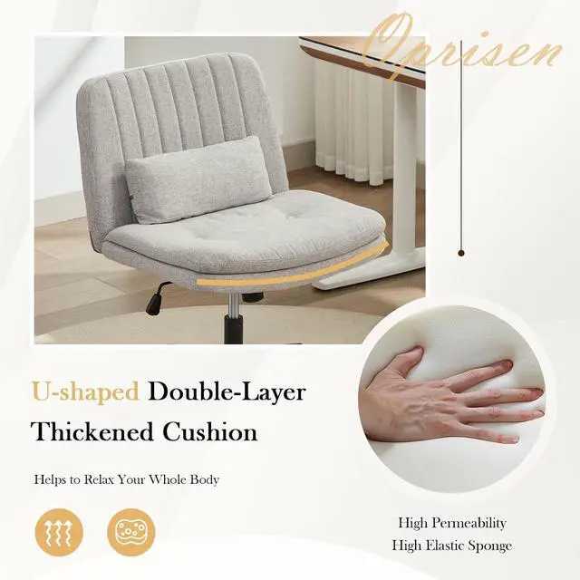 Alt view image 5 of 7 - Criss Cross Chair with Wheels, Armless Comfy Thickened Cushion Wide Seat Cross Legged Office Chair with Pillow, Adjustable Swivel Mid Back Computer Task Vanity Home Office Desk Chair
