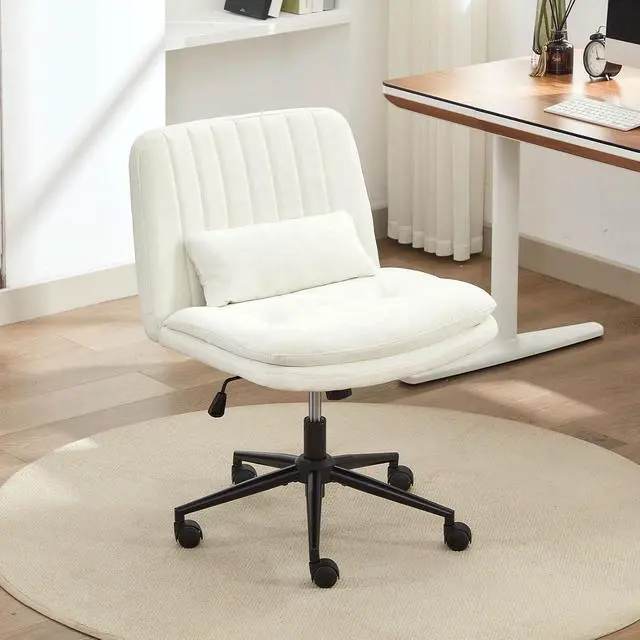 Alt view image 3 of 7 - Criss Cross Chair with Wheels, Armless Comfy Thickened Cushion Wide Seat Cross Legged Office Chair with Pillow, Adjustable Swivel Mid Back Computer Task Vanity Home Office Desk Chair