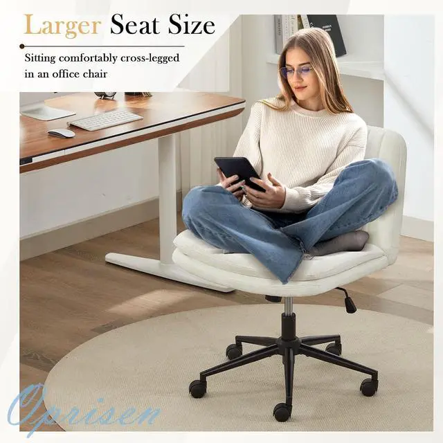 Alt view image 7 of 7 - Criss Cross Chair with Wheels, Armless Comfy Thickened Cushion Wide Seat Cross Legged Office Chair with Pillow, Adjustable Swivel Mid Back Computer Task Vanity Home Office Desk Chair