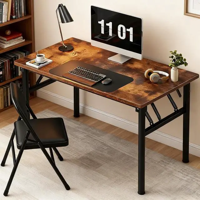 Alt view image 2 of 7 - Small Folding Computer Desk - 39.4 Inch Foldable Small Spaces Compact Desk,No Assembly,Bedroom, Dorm and Apartment,Portable Study for Home Office Table