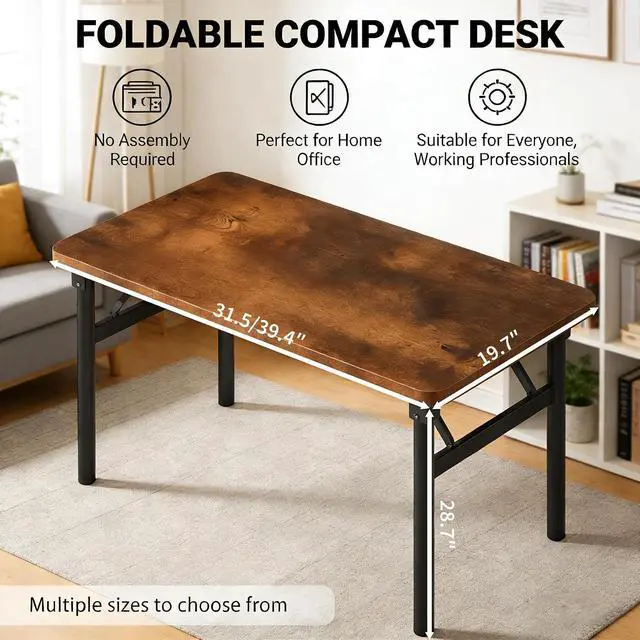 Alt view image 6 of 7 - Small Folding Computer Desk - 39.4 Inch Foldable Small Spaces Compact Desk,No Assembly,Bedroom, Dorm and Apartment,Portable Study for Home Office Table