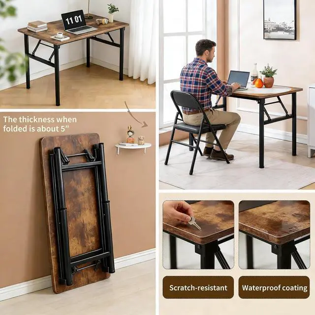 Alt view image 4 of 7 - Small Folding Computer Desk - 39.4 Inch Foldable Small Spaces Compact Desk,No Assembly,Bedroom, Dorm and Apartment,Portable Study for Home Office Table