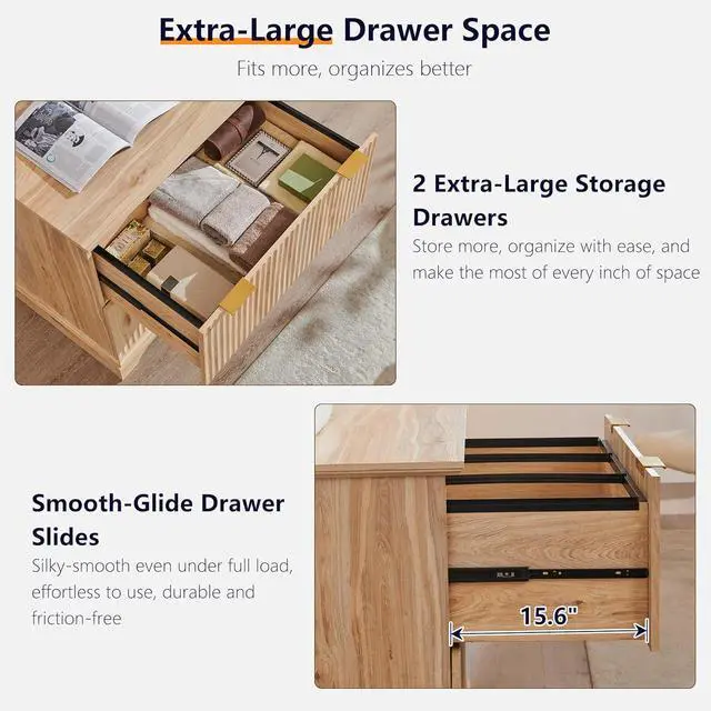 Alt view image 4 of 7 - 2 Drawer File Cabinet with Charging Station, 30" Fluted Lateral File Cabinet w/Files Hanging Rod for Letter/Legal/A4, Large Tabletop for Printer, Office Wood Printer Cabinets, Oak