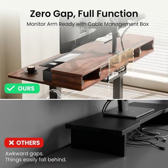 Alt view image 6 of 7 - Electric Standing Desk, Rustic Walnut, 48x24 Inch | Height Adjustable, With Drawers, Storage Shelf, Ergonomic