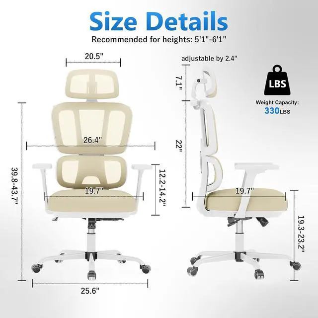 Alt view image 2 of 7 - Office Chair Ergonomic Desk Chair with Lumbar Support and Headrest, Thick Cushion Mesh Computer Chair with Armrest and Tilt Lock, High Back Home Office Desk Chairs for Men Women