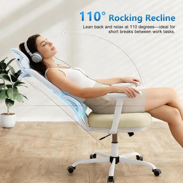 Alt view image 6 of 7 - Office Chair Ergonomic Desk Chair with Lumbar Support and Headrest, Thick Cushion Mesh Computer Chair with Armrest and Tilt Lock, High Back Home Office Desk Chairs for Men Women