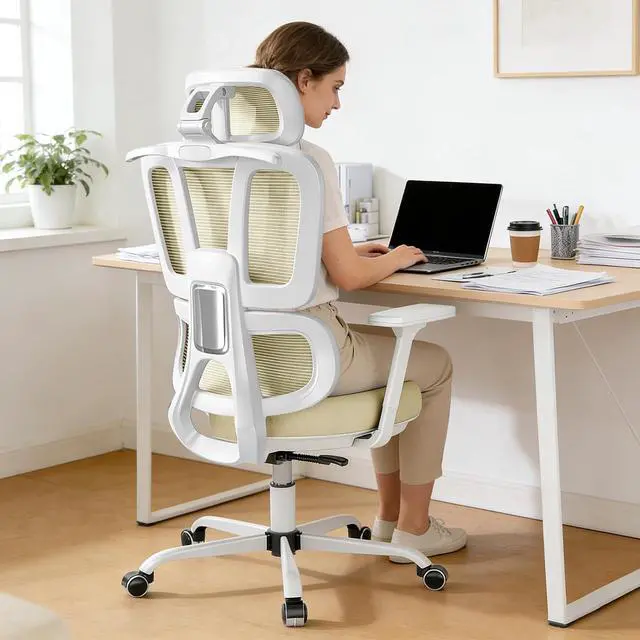 Alt view image 7 of 7 - Office Chair Ergonomic Desk Chair with Lumbar Support and Headrest, Thick Cushion Mesh Computer Chair with Armrest and Tilt Lock, High Back Home Office Desk Chairs for Men Women