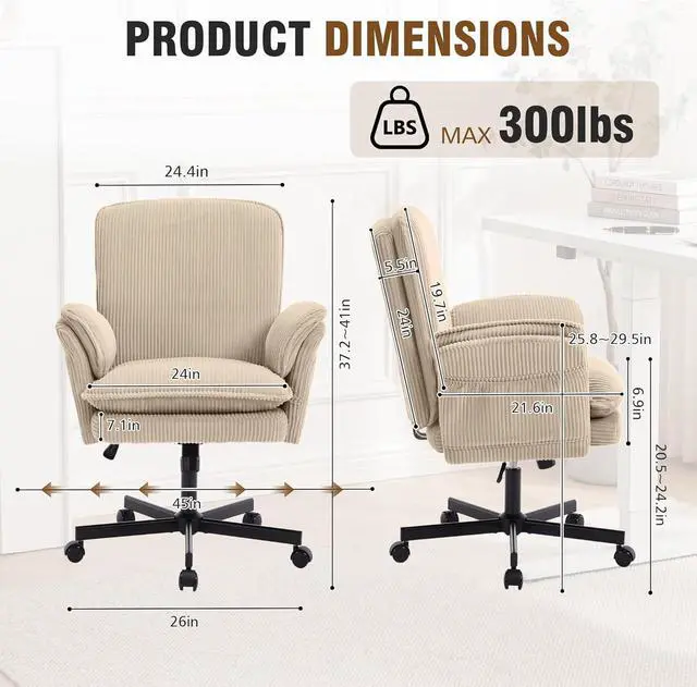 Alt view image 2 of 7 - Criss Cross Chair with Armrests & Wheels for Cross-Legged Sitting, Comfortable High Back Office Chair, Big and Tall Adjustable Swivel Desk Chair for Home, Makeup and Bedroom,Cream