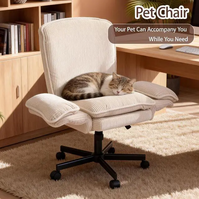 Alt view image 6 of 7 - Criss Cross Chair with Armrests & Wheels for Cross-Legged Sitting, Comfortable High Back Office Chair, Big and Tall Adjustable Swivel Desk Chair for Home, Makeup and Bedroom,Cream